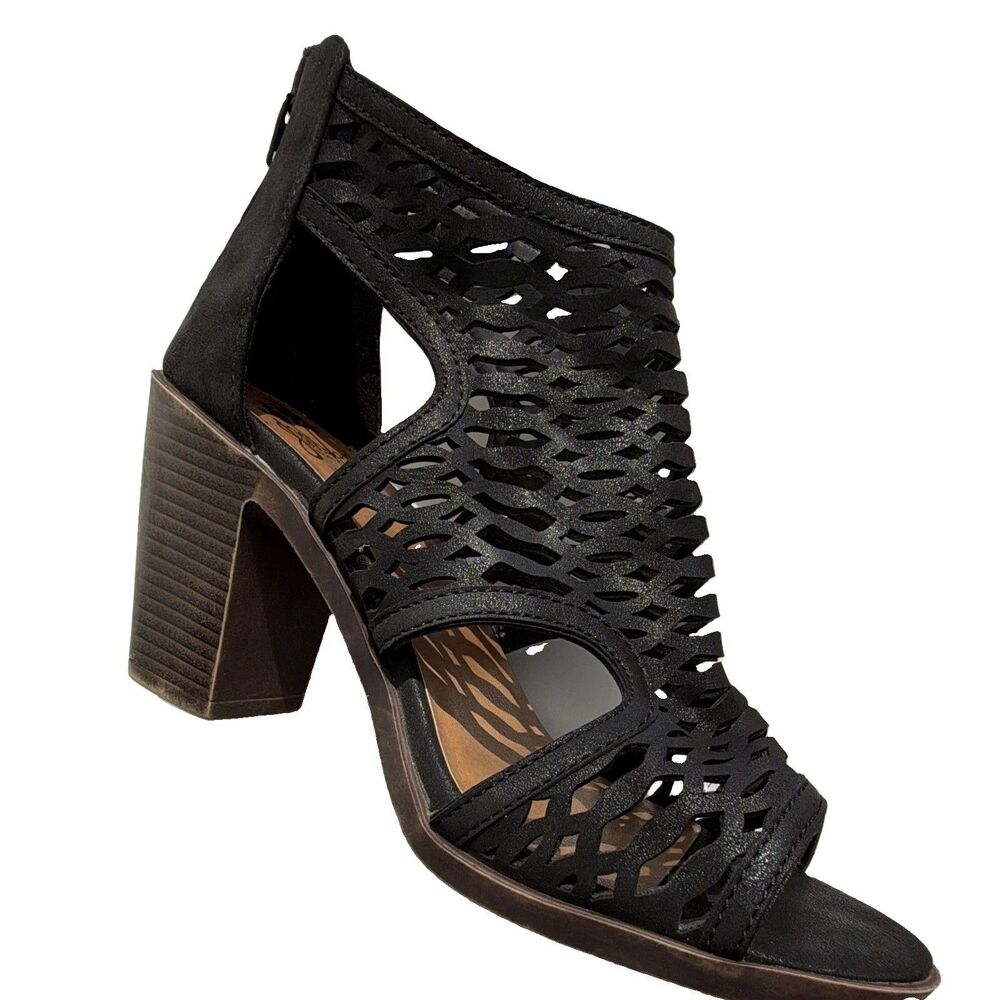 Jellypop Black Cutout Block Heel Sandals Open Toe Zip Back Women’s US 8M - Picture 2 of 10